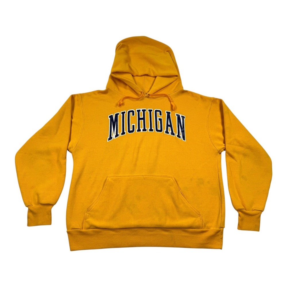 Vtg 80's Michigan Wolverines Sweatshirt Men Large Yellow College Football Hoodie